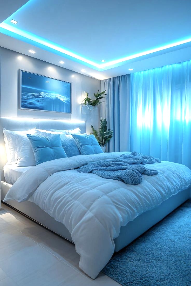 Chambre éclairée par un bandeau LED