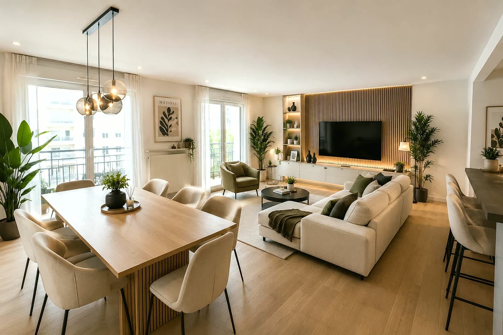 A living room compared before and after being fitted out for furnished letting