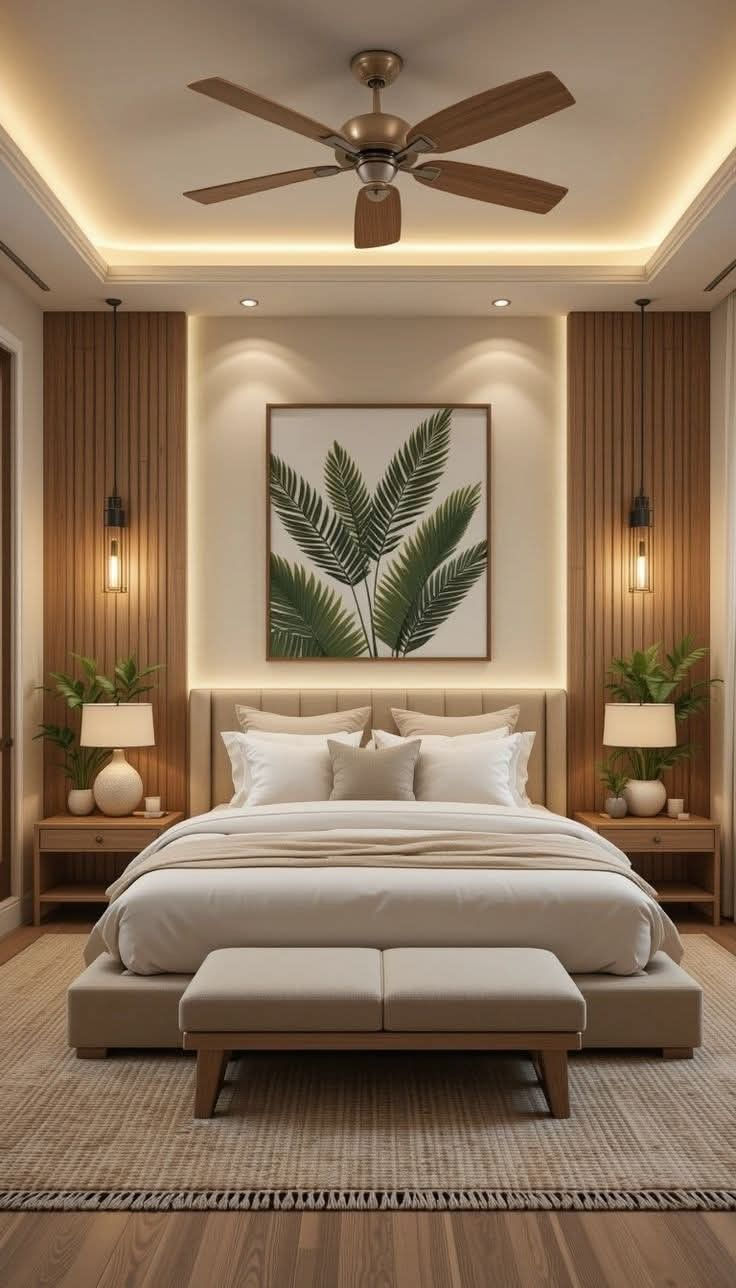 Chambre en bois clair et crème